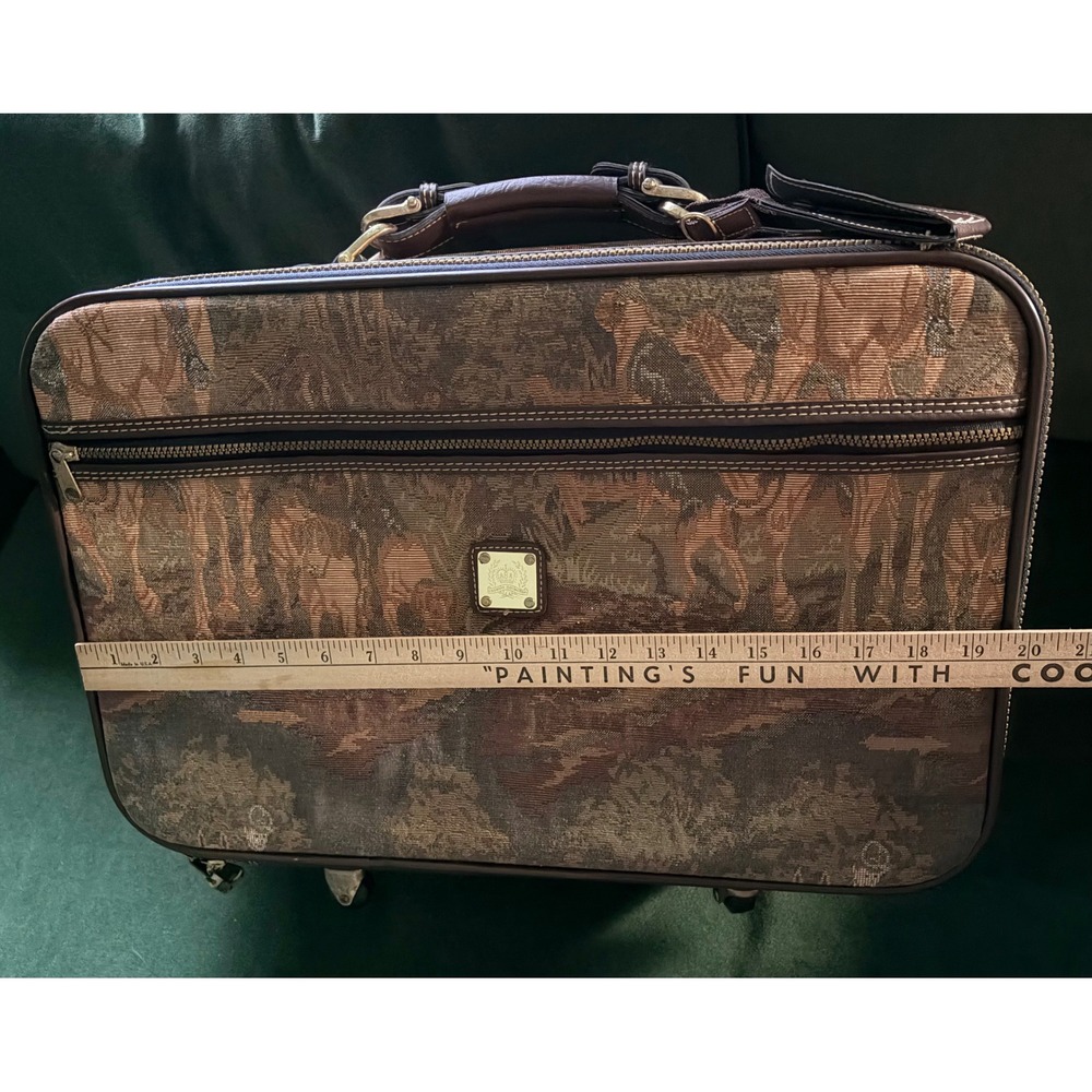 Vintage Tapestry Rolling Suitcase | Fox Hunt | Carry On Bag | Capizio |Brown Tan - Picture 5 of 16